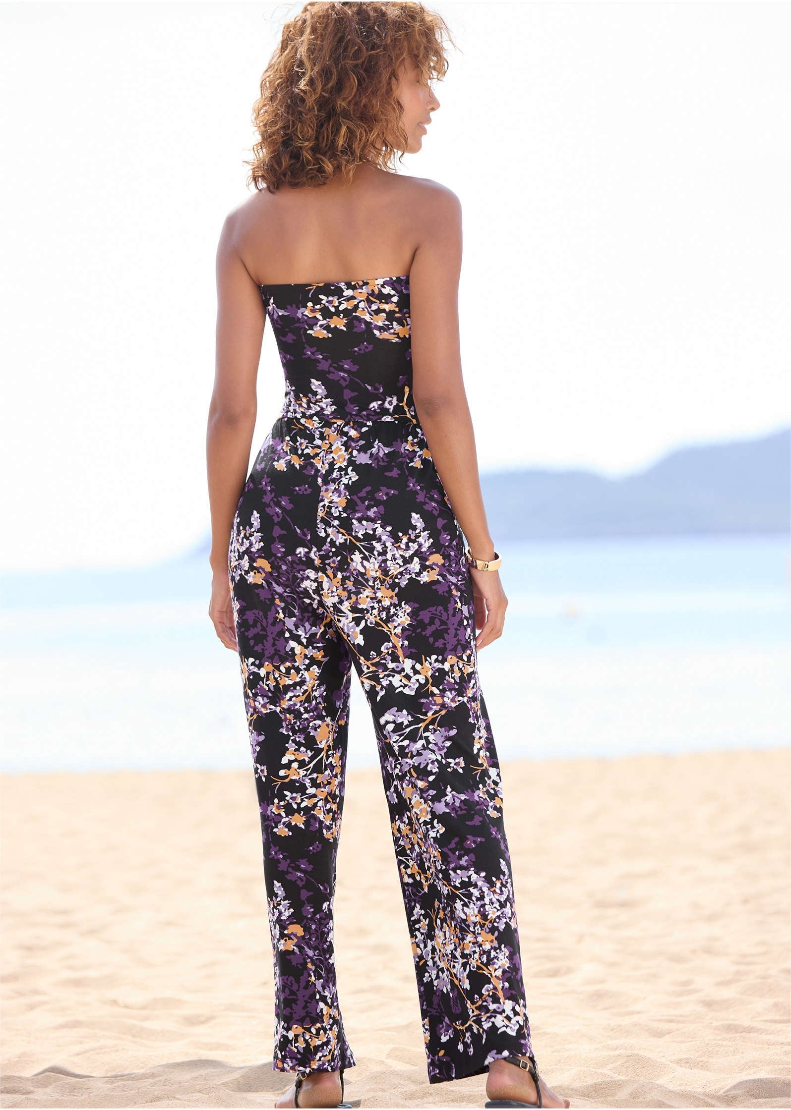 Strapless Printed Jumpsuit - Purple Multi