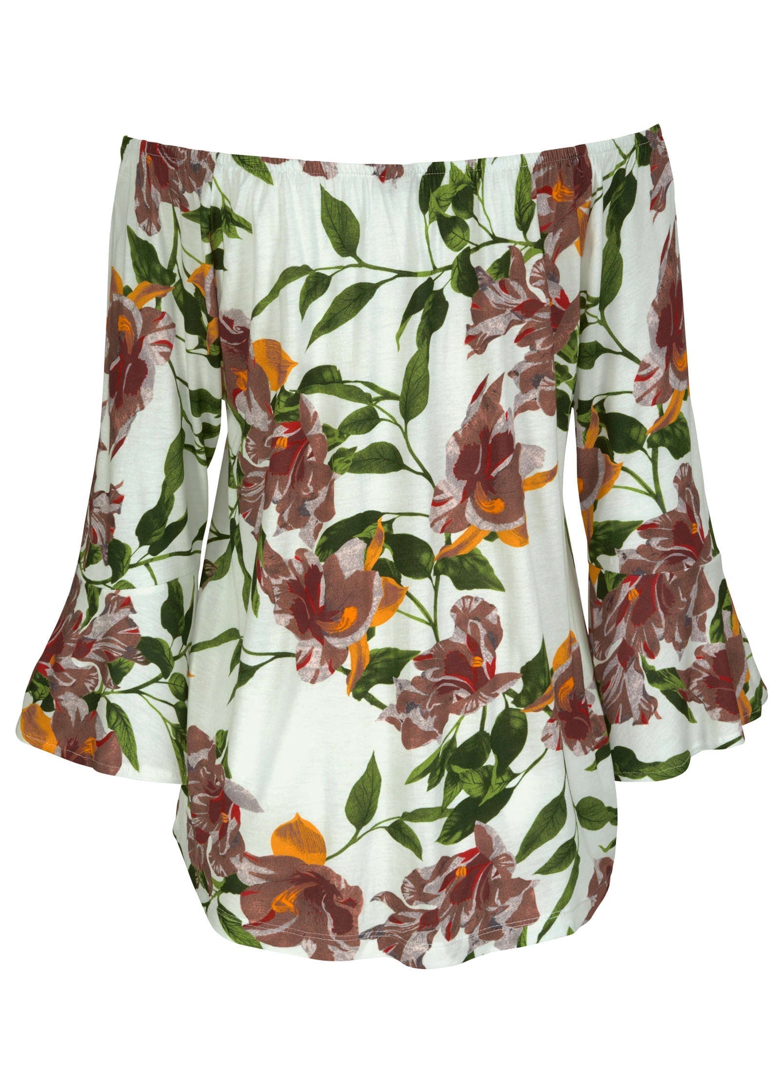 Bell Sleeve Printed Top - White Floral Multi