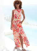 Printed Slit Maxi Dress - Red Multi