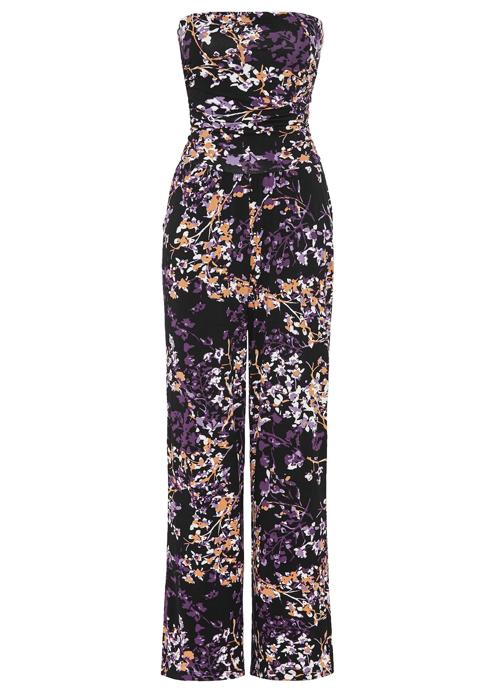 Strapless Printed Jumpsuit - Purple Multi
