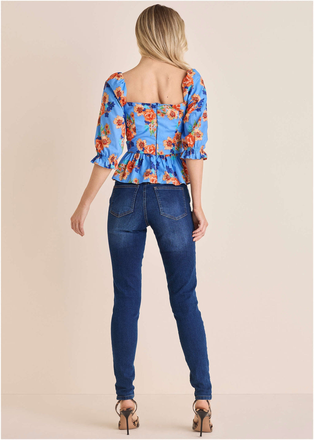 Peplum Sweetheart Top - Voyage Bouquet Border Floral