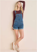V-Back Denim Overalls - Medium Wash