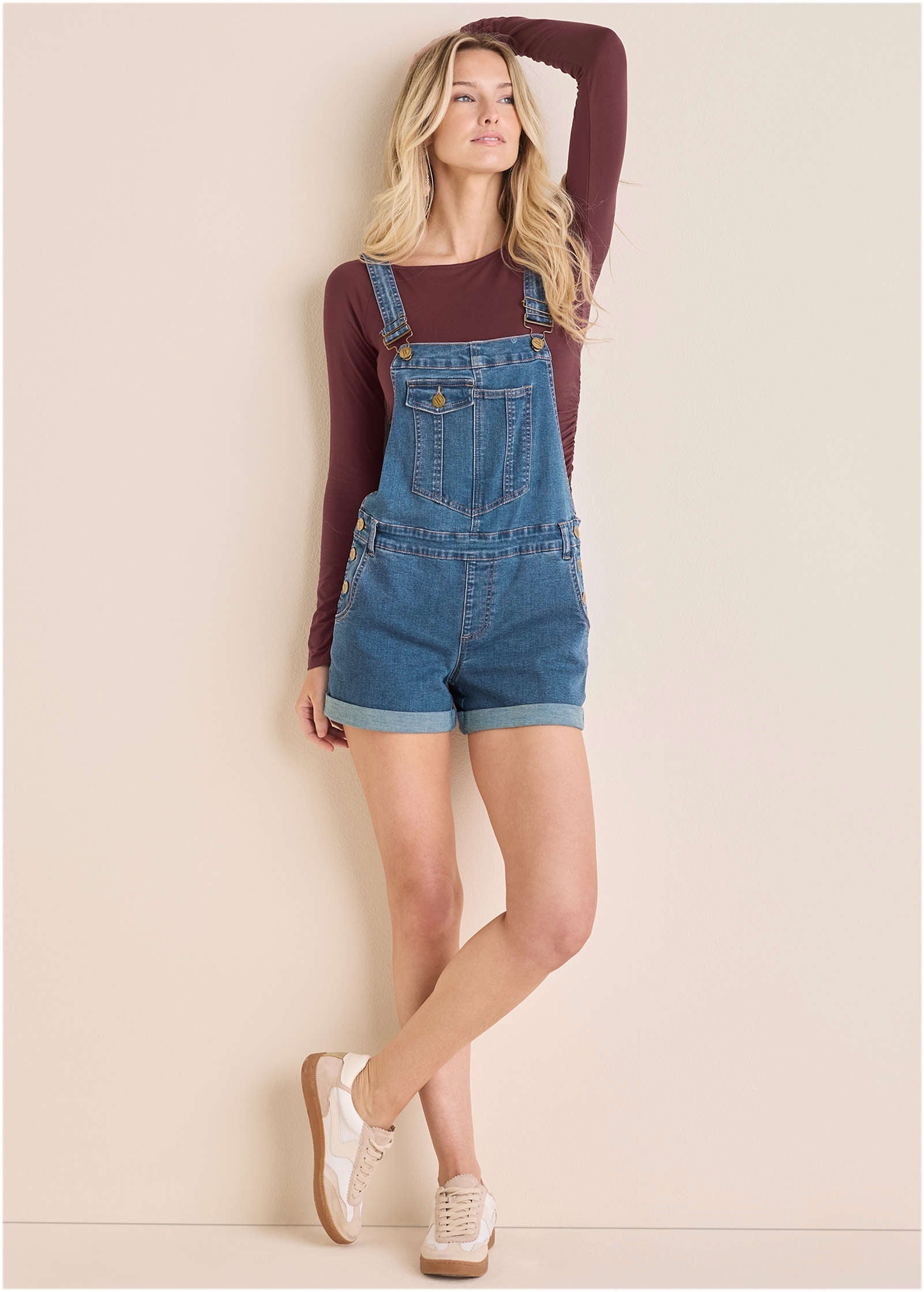 V-Back Denim Overalls - Medium Wash