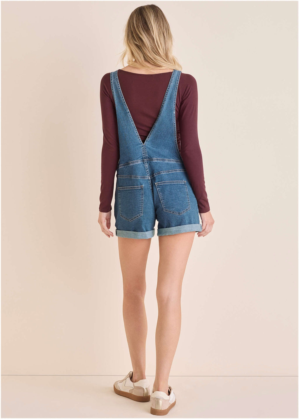 V-Back Denim Overalls - Medium Wash