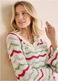 Stripe Pointelle Sweater - Grey Multi