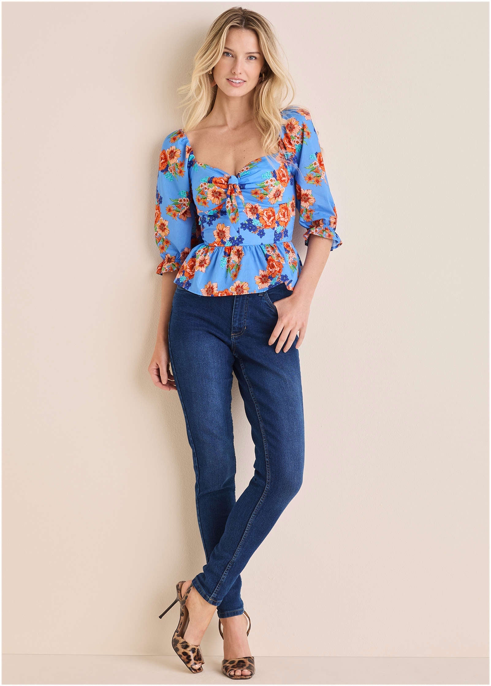 Peplum Sweetheart Top - Voyage Bouquet Border Floral