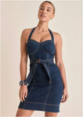 Denim Halter Dress  - Dark Wash