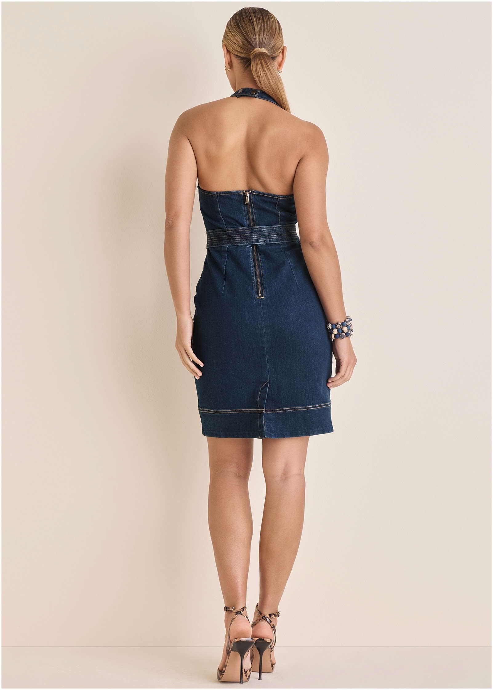 Denim Halter Dress  - Dark Wash