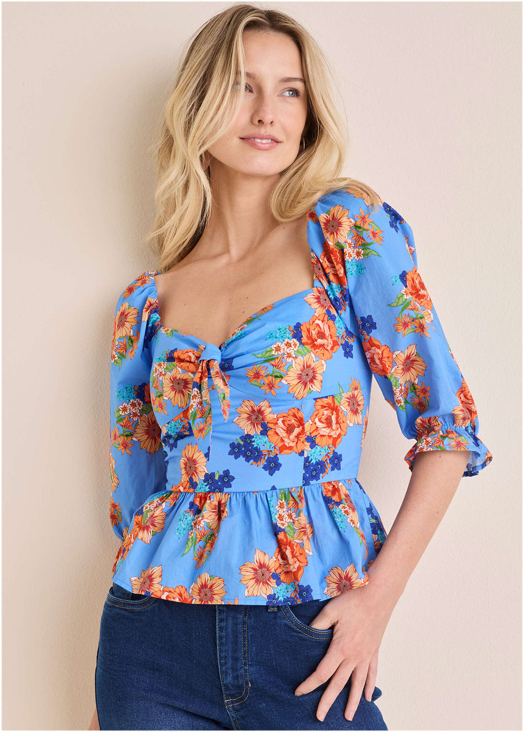 Peplum Sweetheart Top - Voyage Bouquet Border Floral