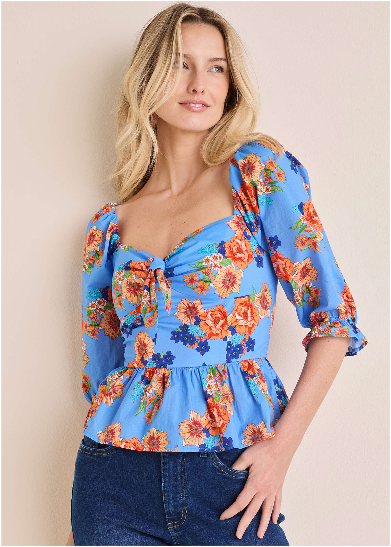 Peplum Sweetheart Top - Voyage Bouquet Border Floral