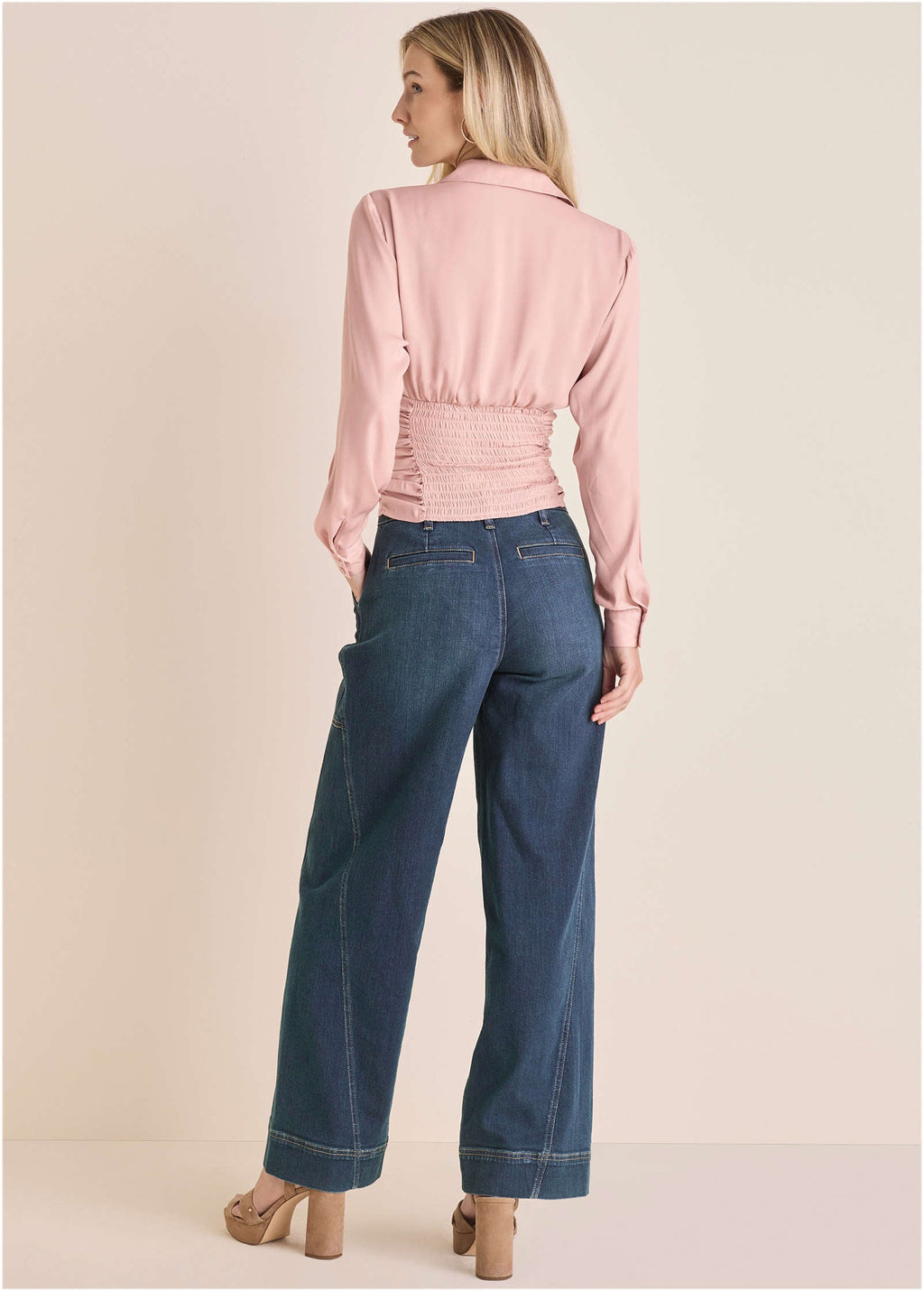 Ruched V-Neck Blouse - Mauve