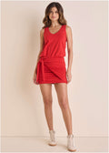V-Neck Side Wrap Mini Dress - Rococco Red
