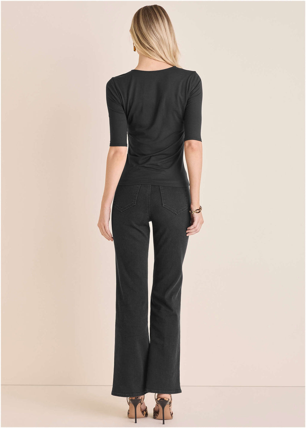 Cutout 3/4 Sleeve Top - Jet Black
