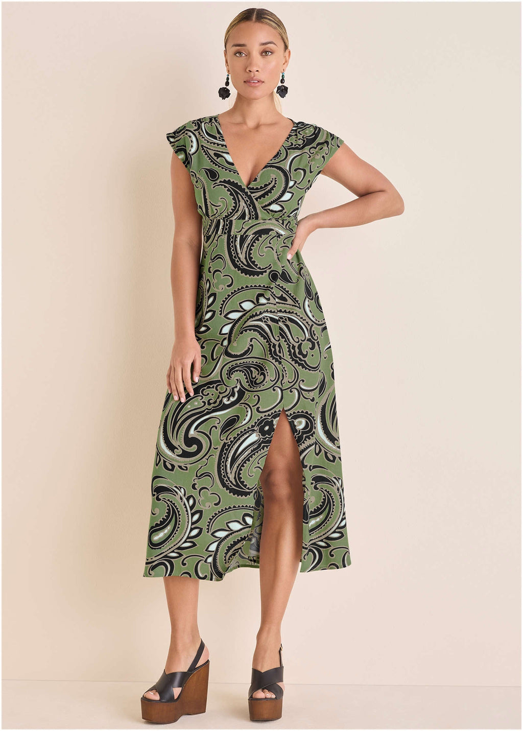 Linen V-Neck Maxi Dress - Large Splendid Paisley
