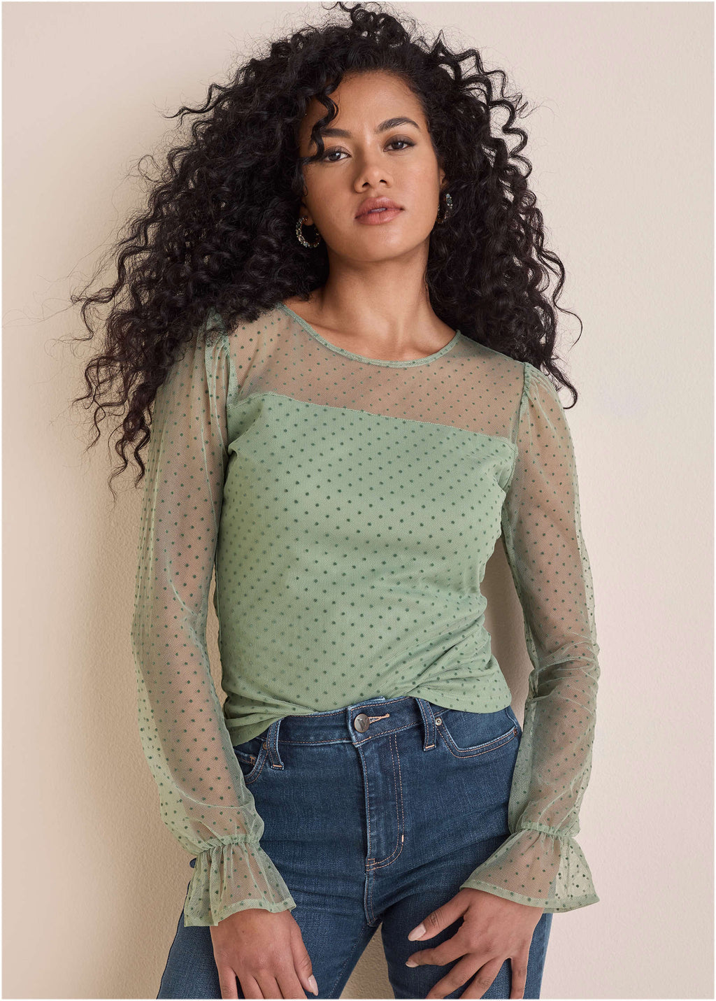 Dot Mesh Top - Iceberg Green
