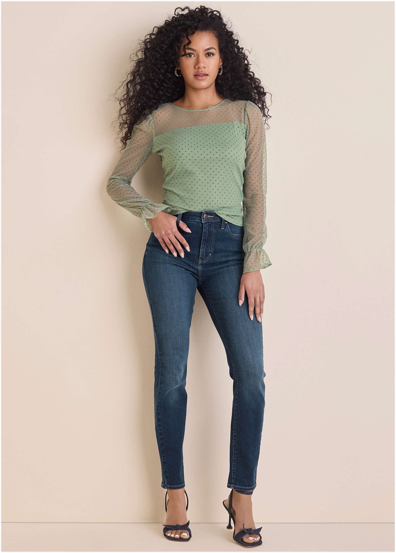 Dot Mesh Top - Iceberg Green