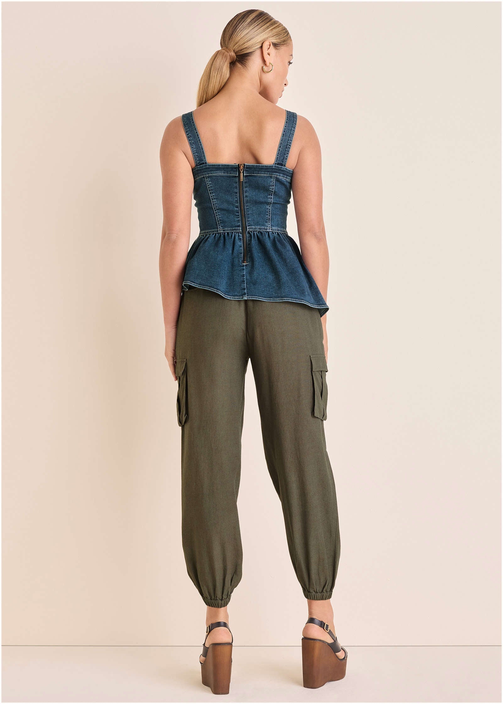 Denim Peplum Top - Medium Wash