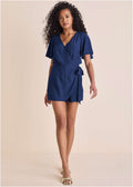 Dotted Wrap Romper - Dark Blue