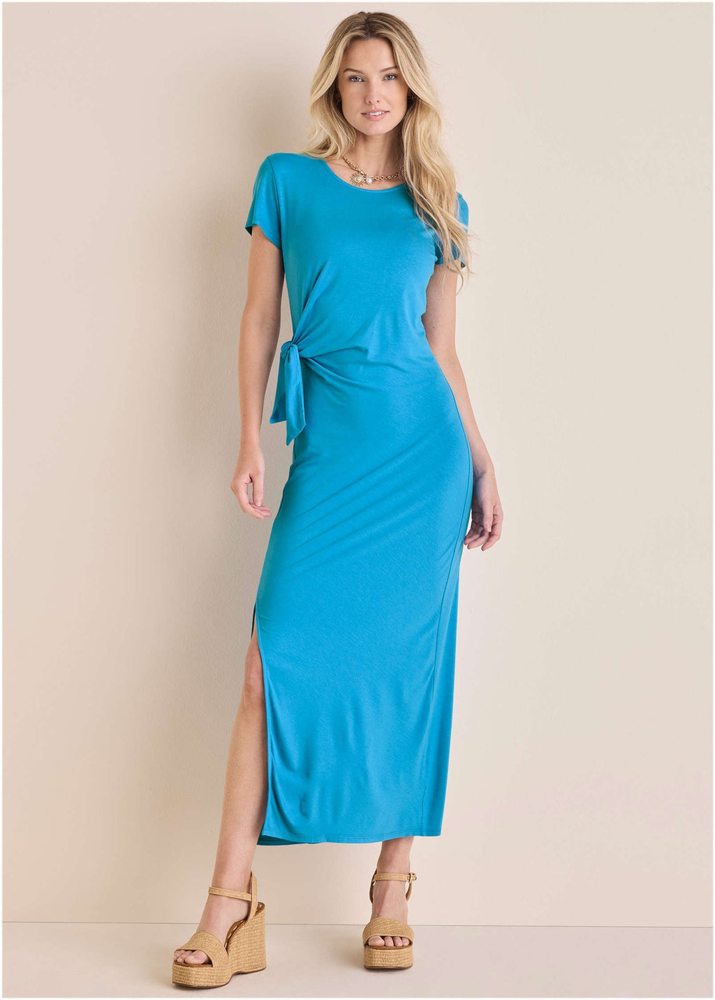 Tie Side Maxi Dress  - Blue