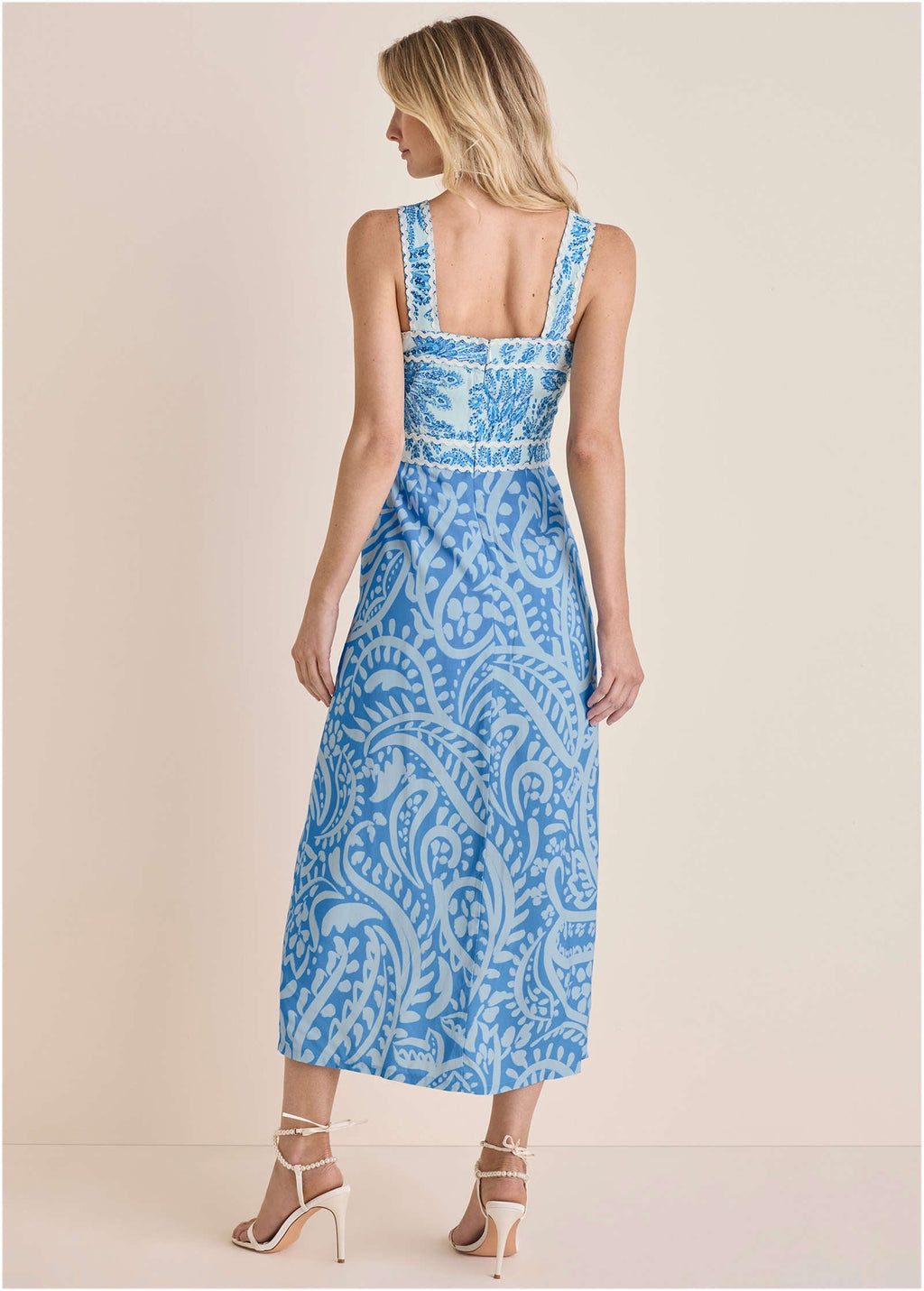 Contrast High Slit Maxi - Blue Allover Spring Paisley