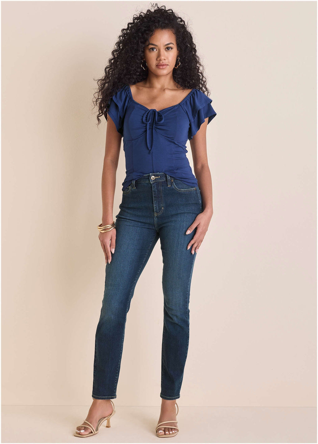 Ruffle Tie Front Short Sleeve - Bellweather Blue