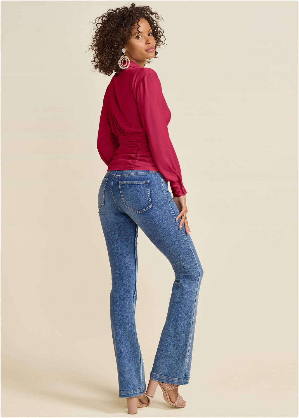 Ruched V-Neck Blouse - Granita