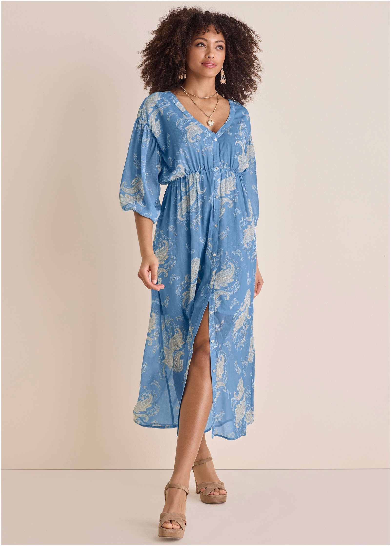 Button Down Maxi Dress - Blue