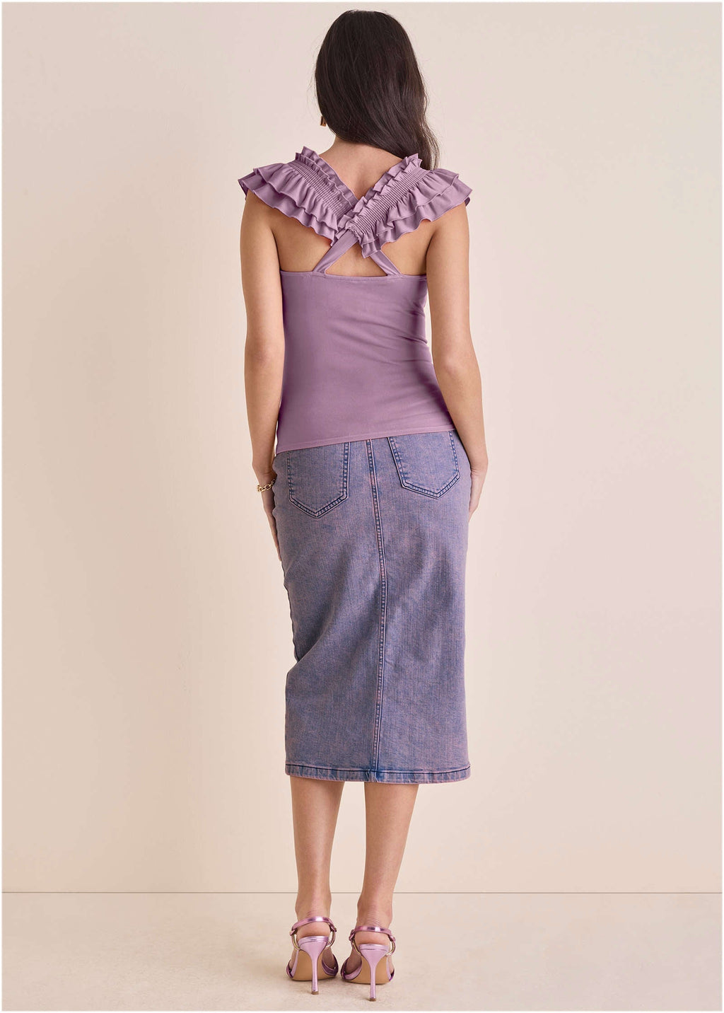 Ruched Ruffle Sleeveless Top - Valerian