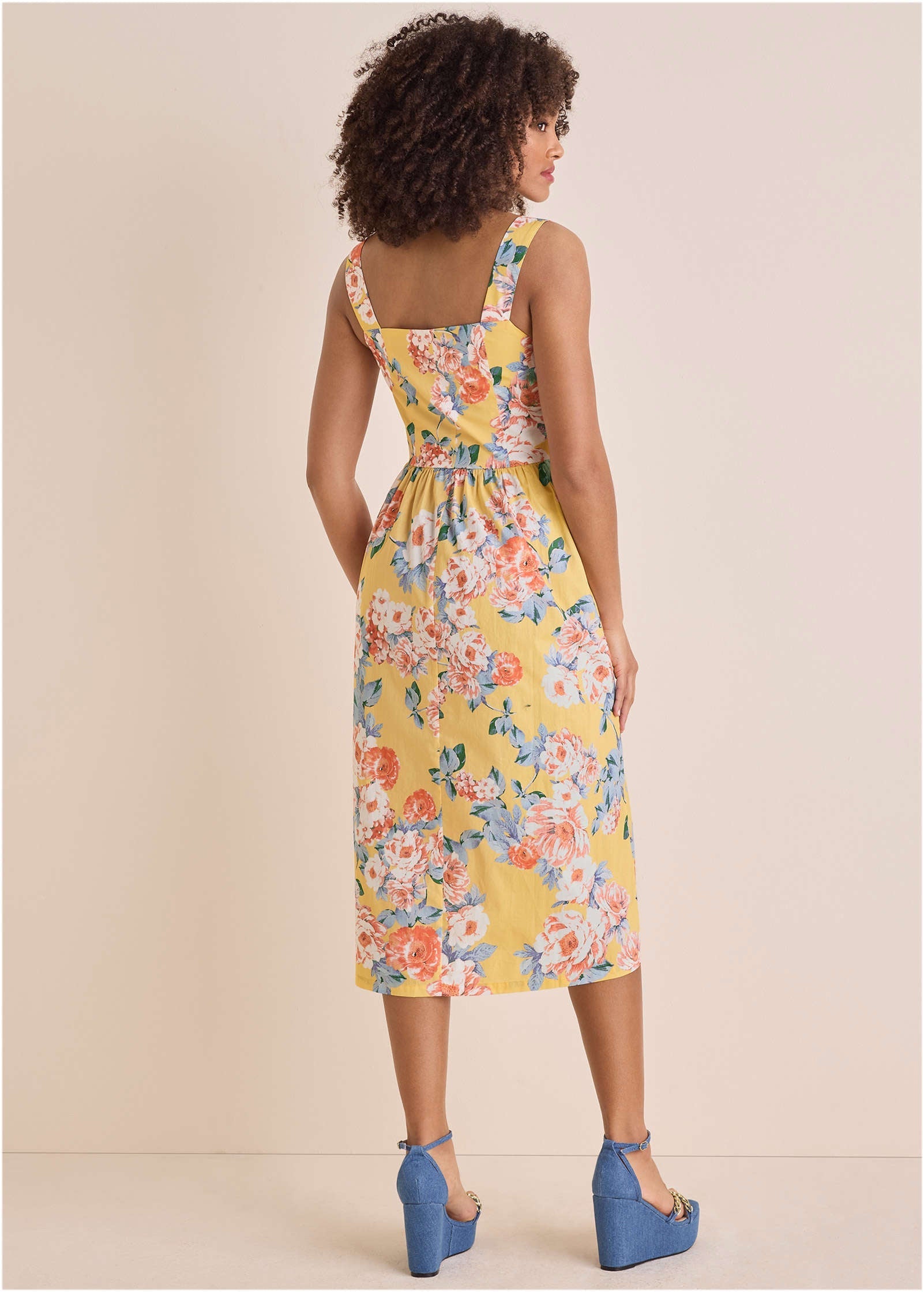 Floral Poplin Midi Dress - Custard Roses