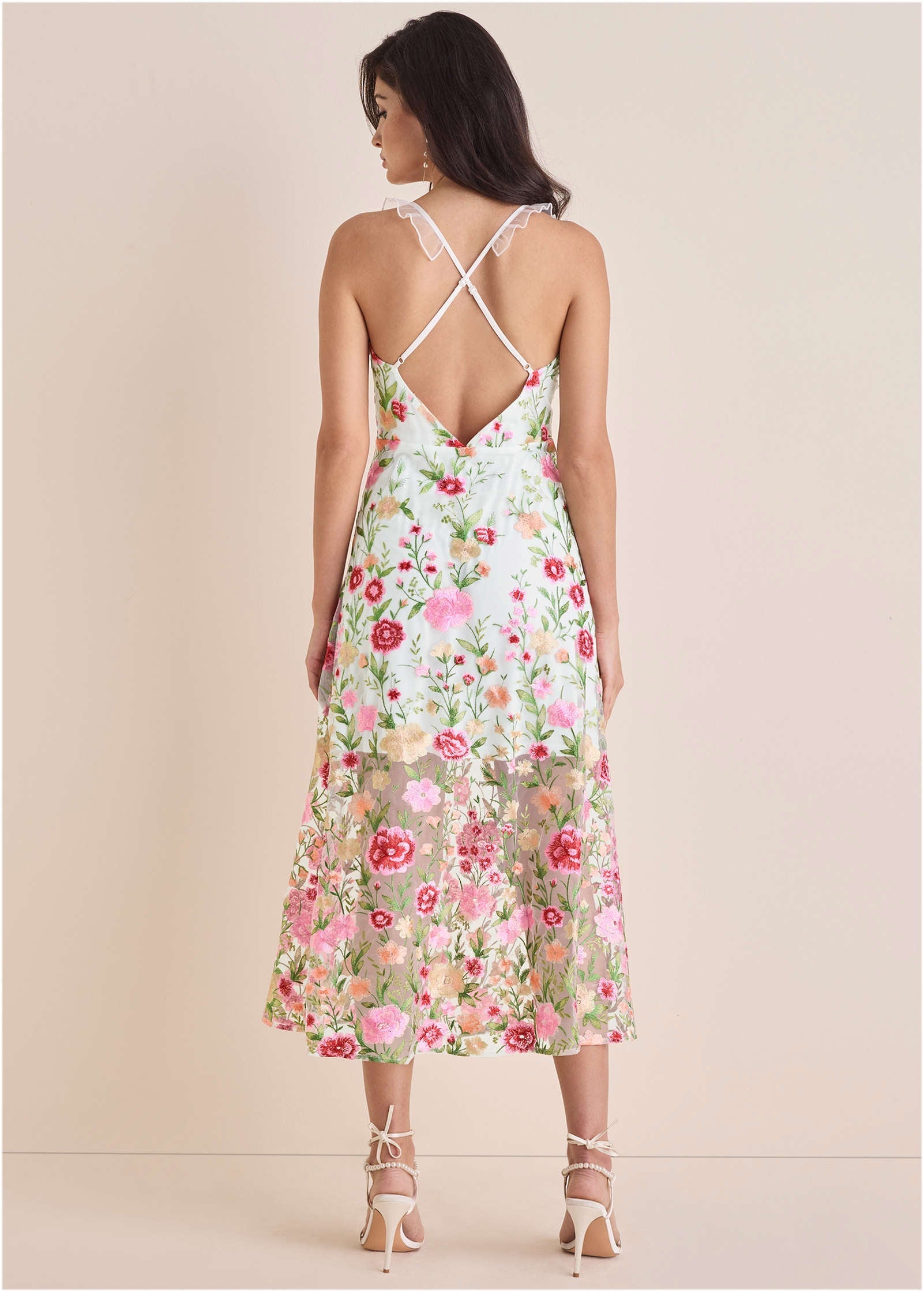 Sheer Embroidered Maxi Dress - White Multi