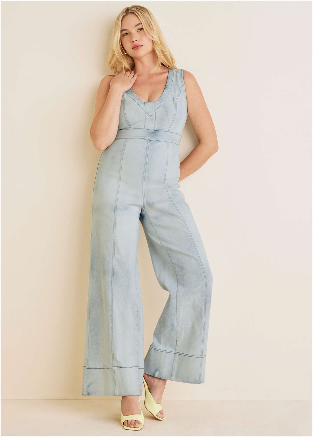Stretch Denim Jumpsuit - Light Wash