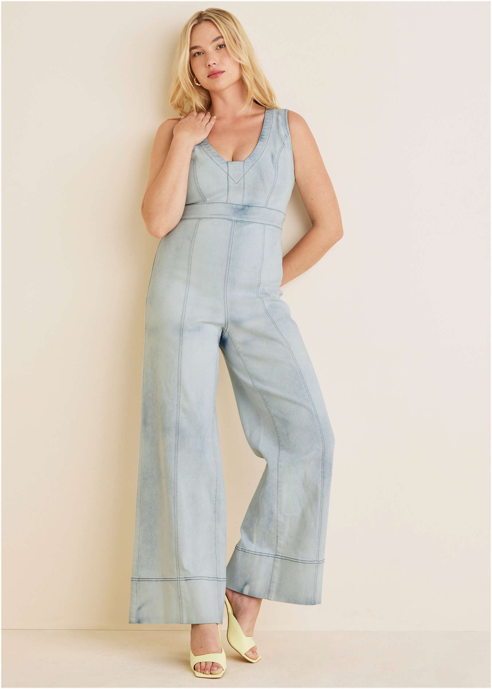 Stretch Denim Jumpsuit - Light Wash