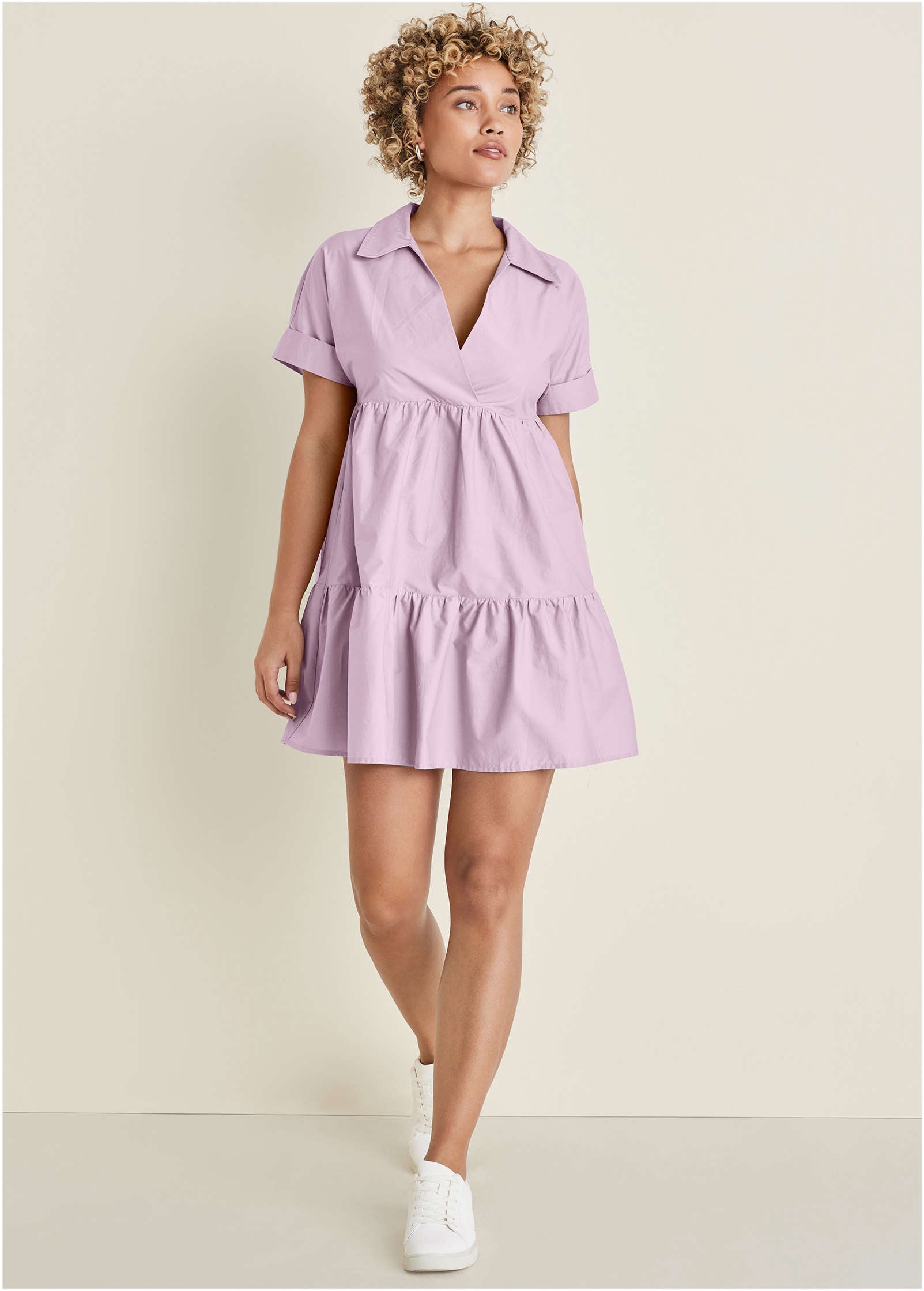 Cotton Poplin Tiered Dress - Lilac