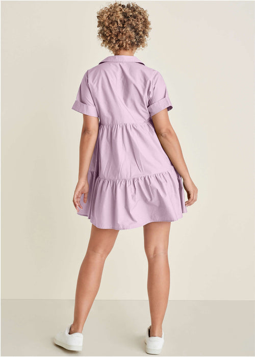 Cotton Poplin Tiered Dress - Lilac