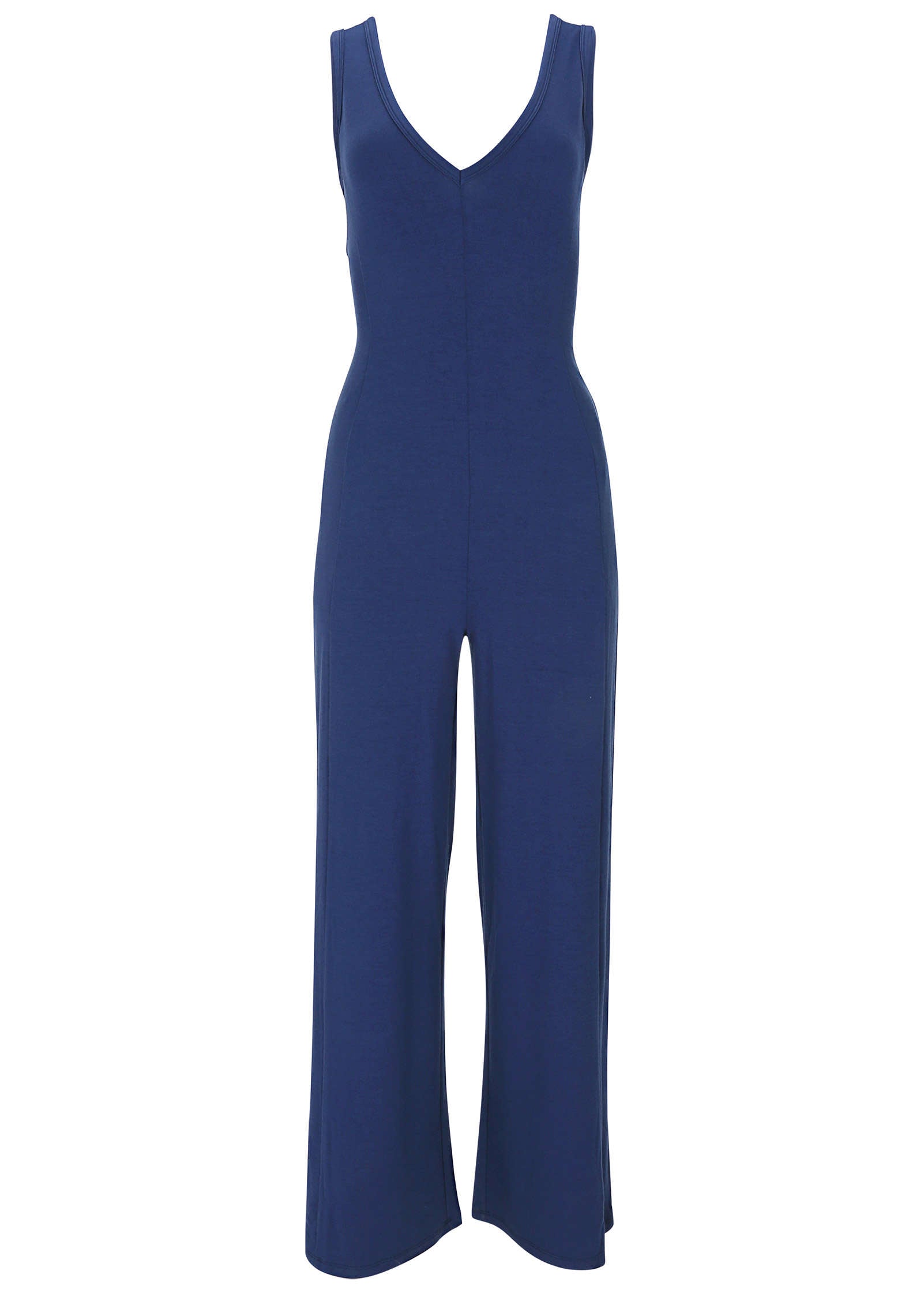 Relaxed V-Neck Jumpsuit - Dark Blue