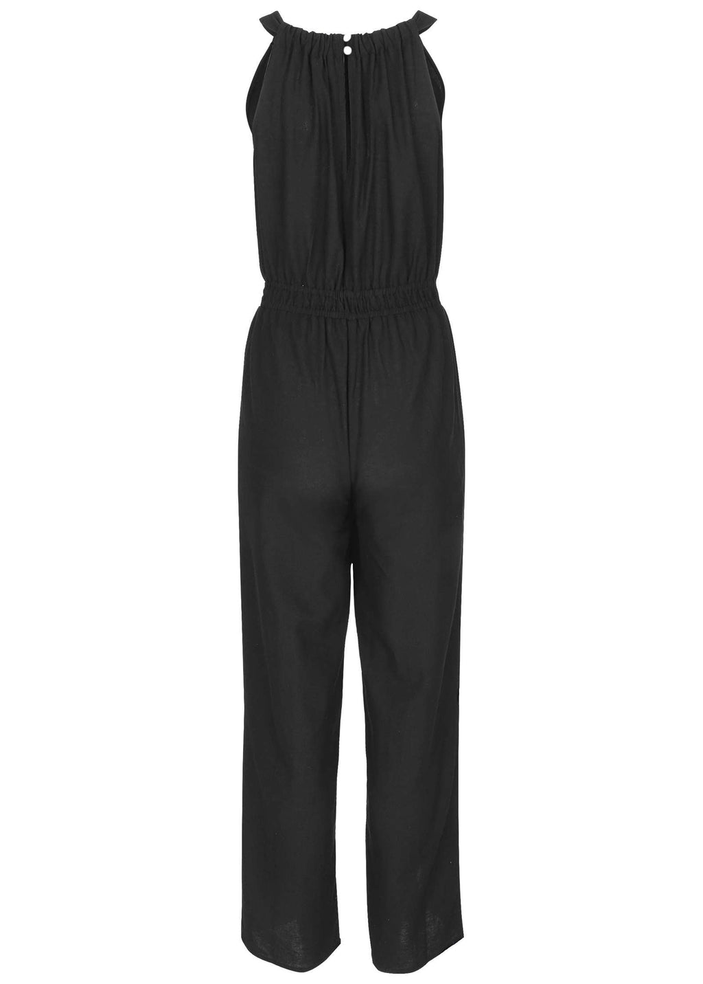 Linen Front Slit Jumpsuit - Jet Black