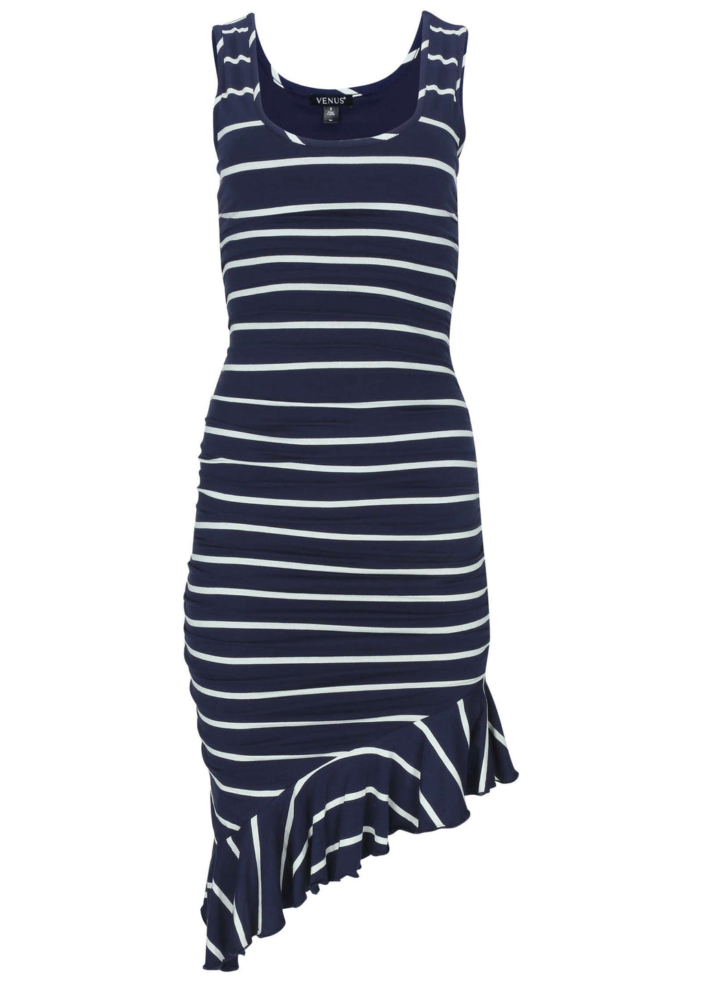 Ruffle Hem High-Low Dress - Navy & White