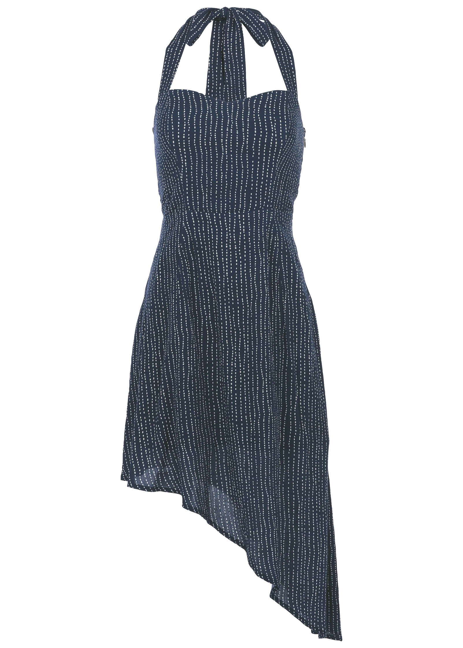 Halter High-Low Dress - Navy Dot Stripe