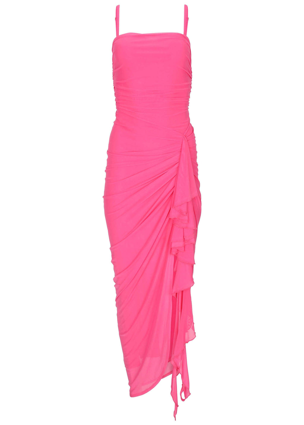 Side Ruffle Mesh Maxi - Pink