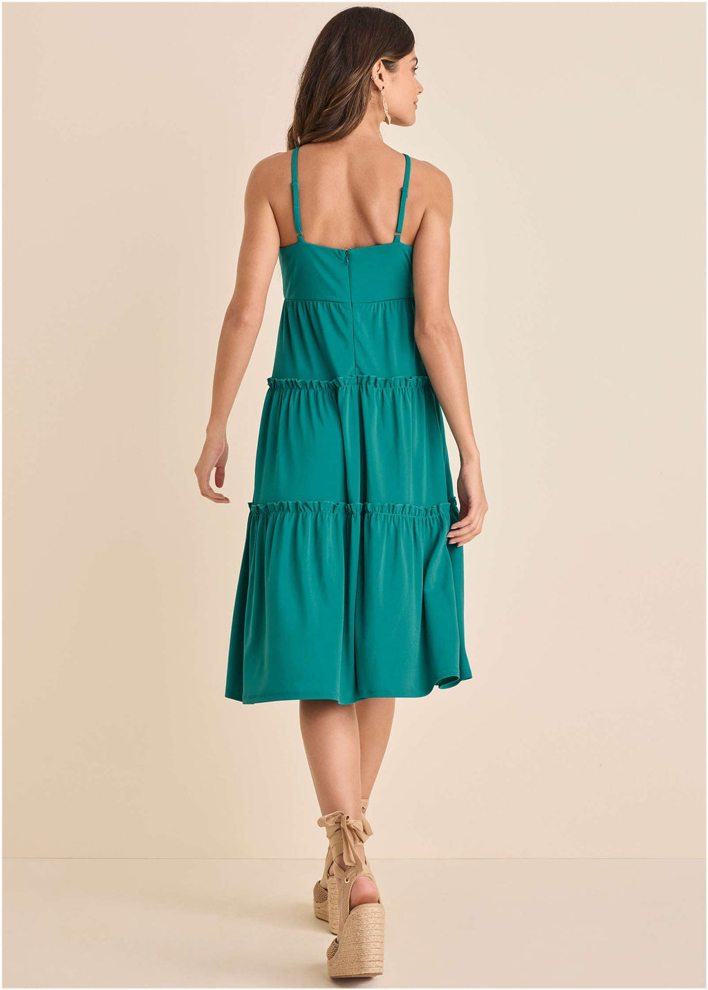 Key Hole Midi Dress - Tropical Green