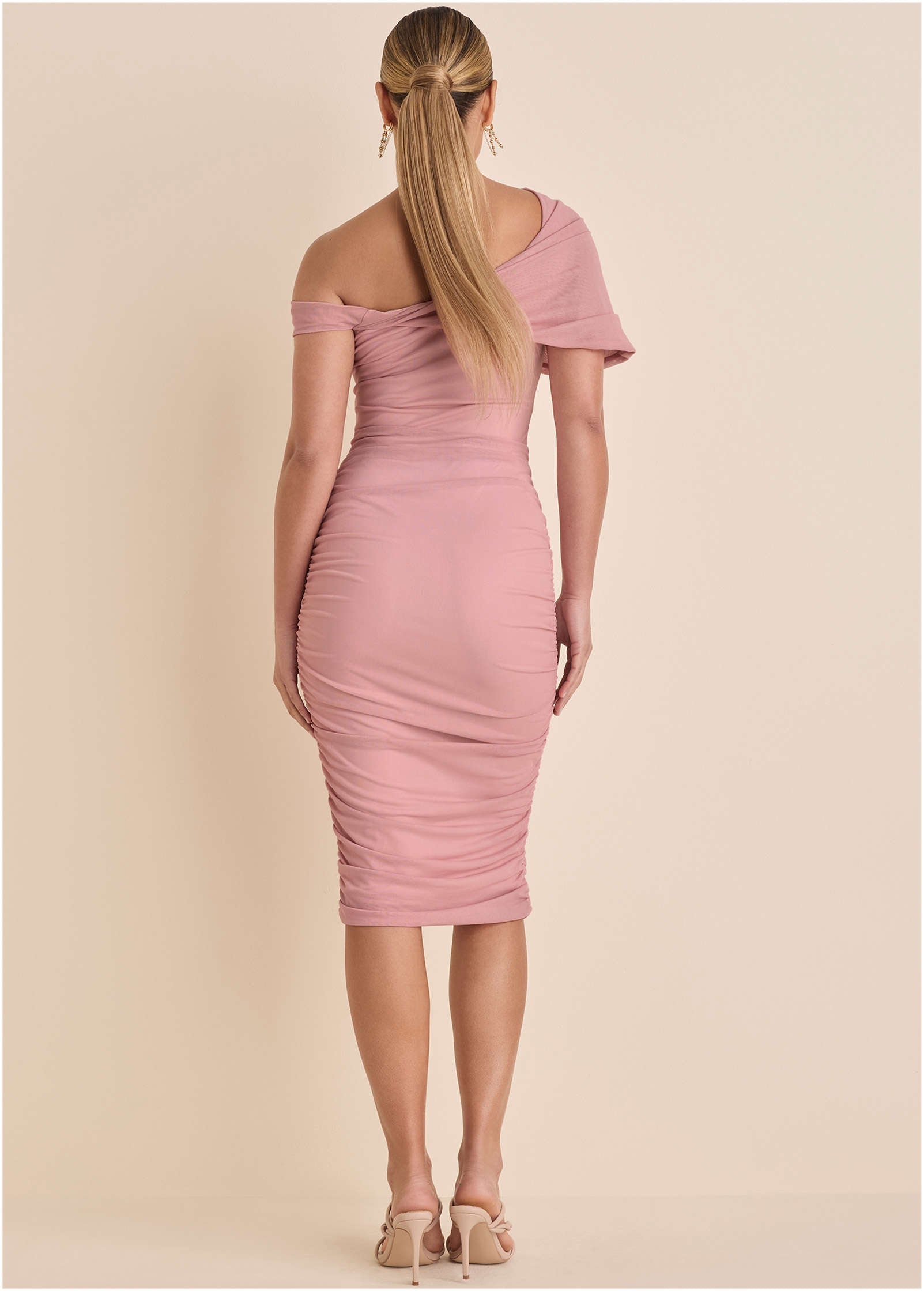 One-Shoulder Mesh Midi - Cameo Pink