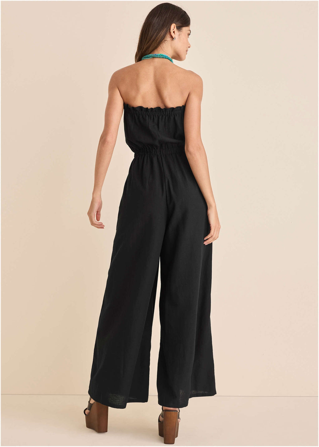 Strapless Linen Jumpsuit - Black & Blue
