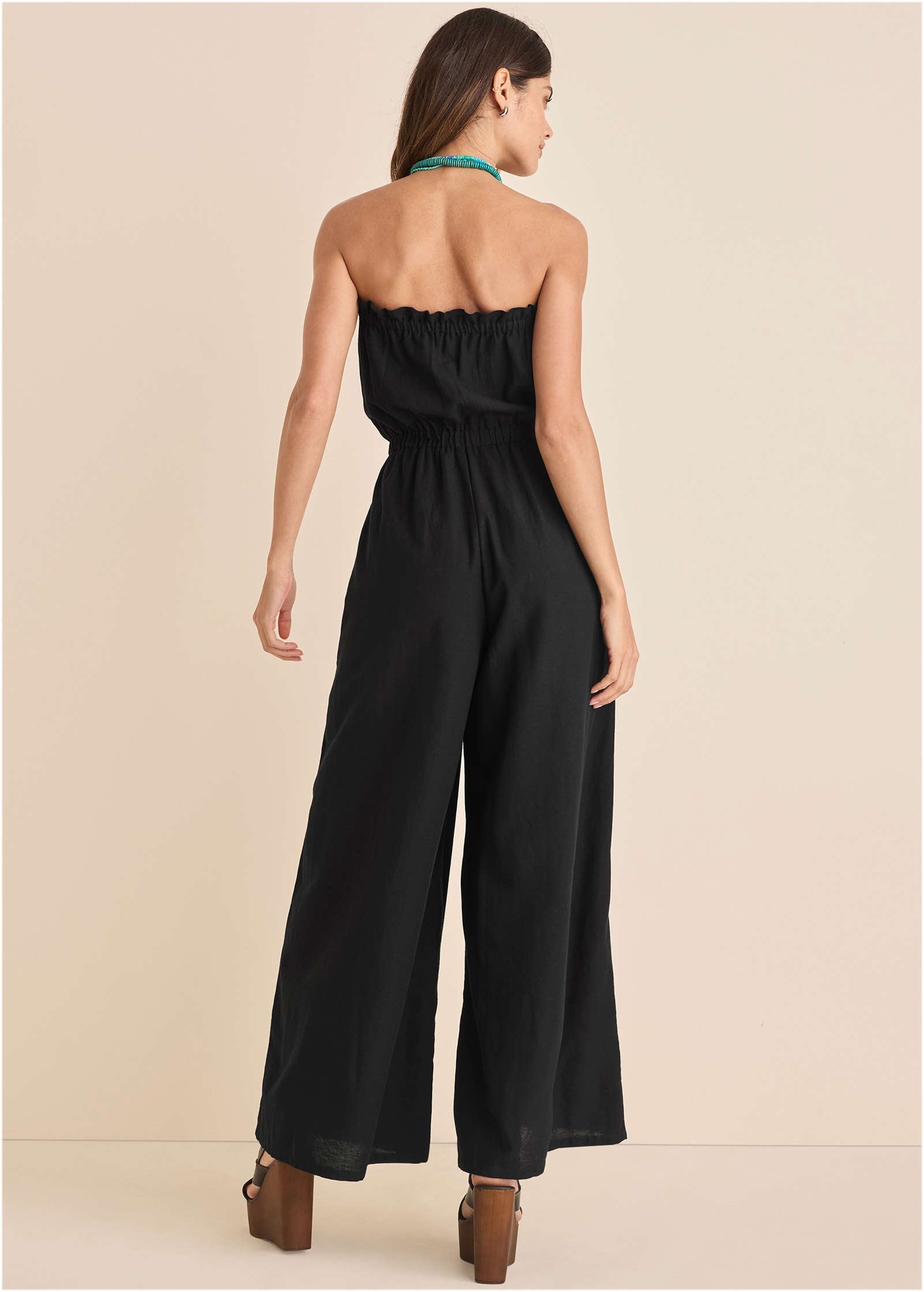 Strapless Linen Jumpsuit - Black & Blue