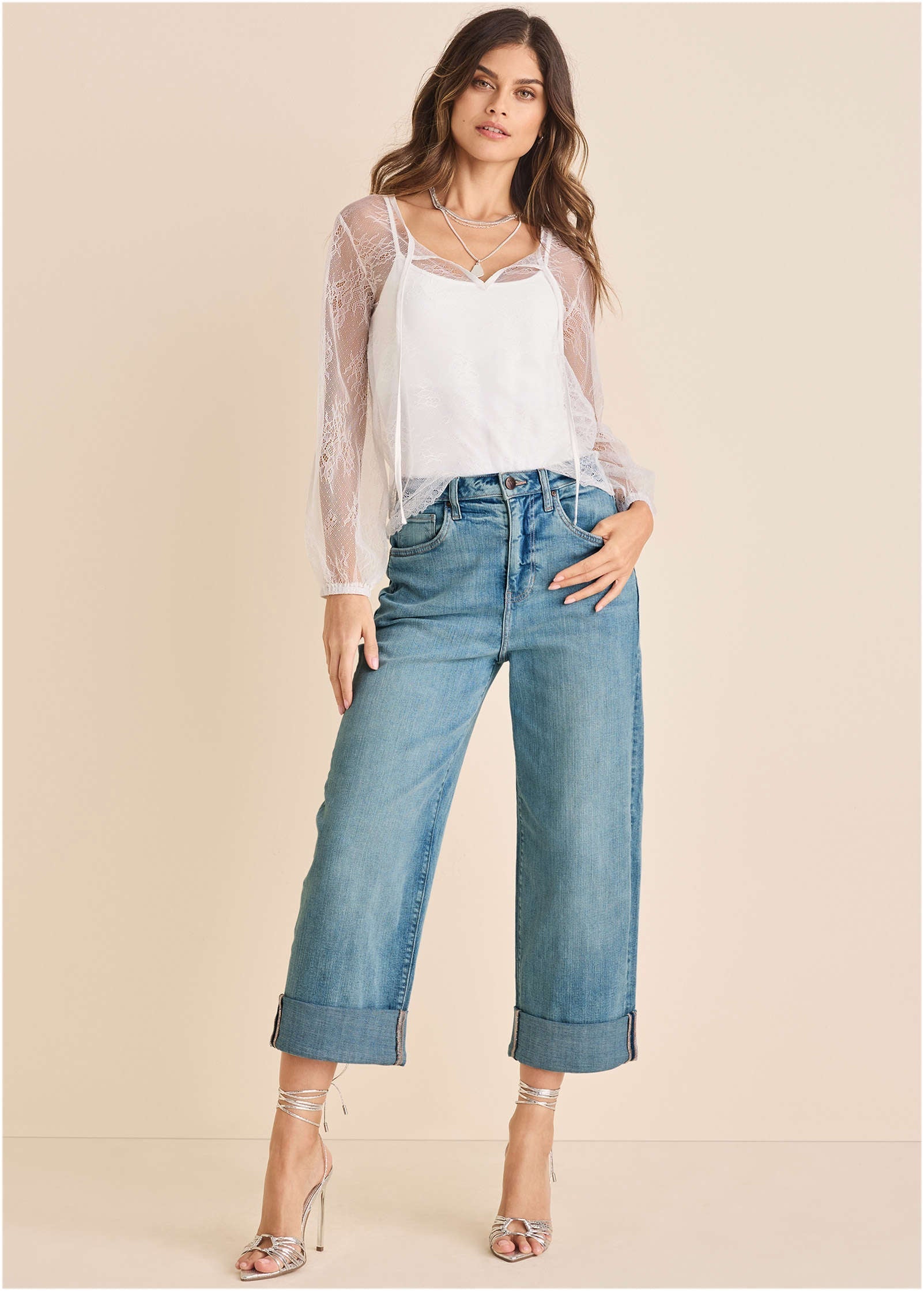 Lace Long Sleeve Top - White