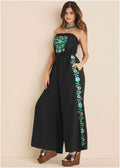 Strapless Linen Jumpsuit - Black & Blue