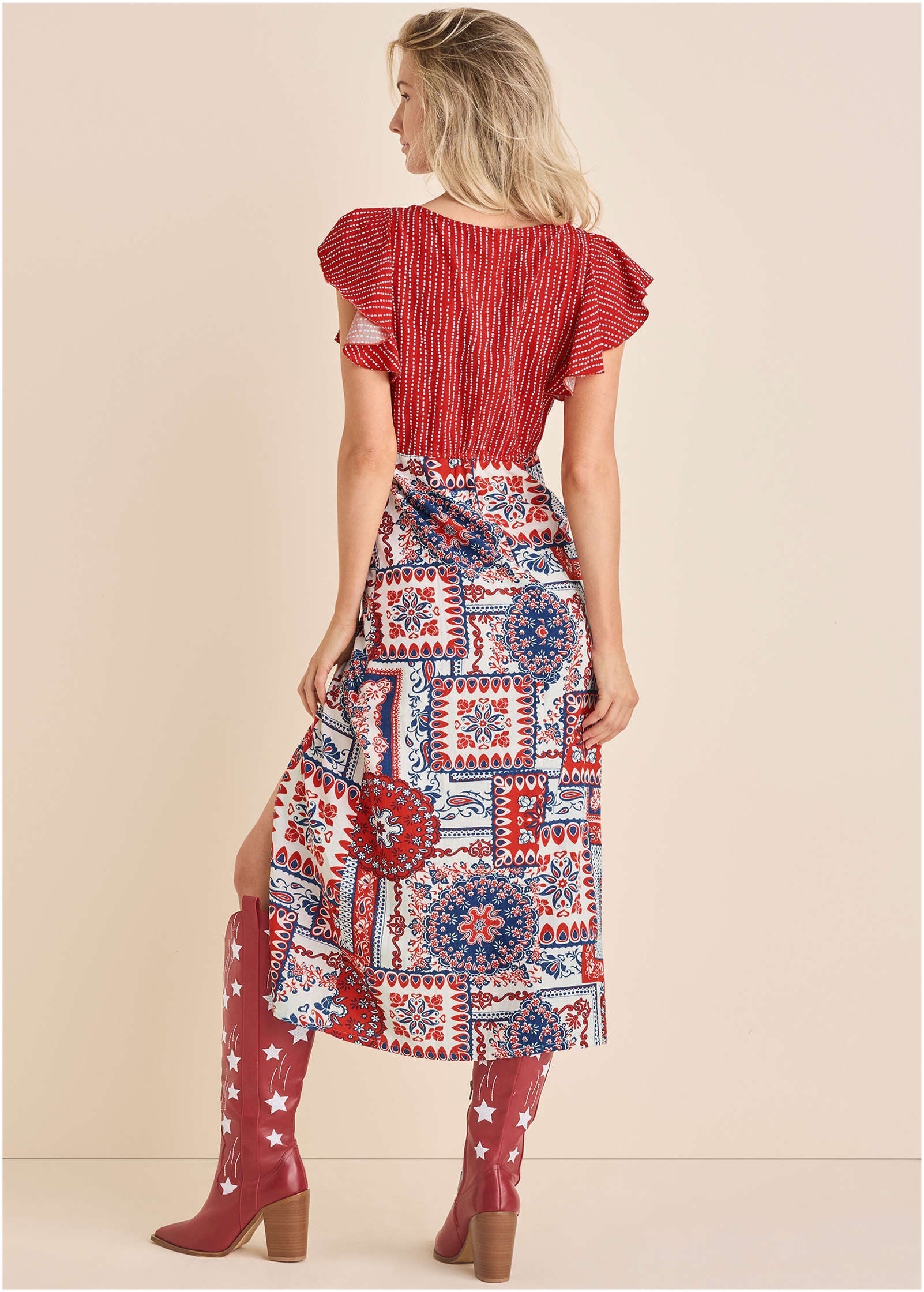 Linen V-Neck Maxi Dress - Heritage Bandana Medley