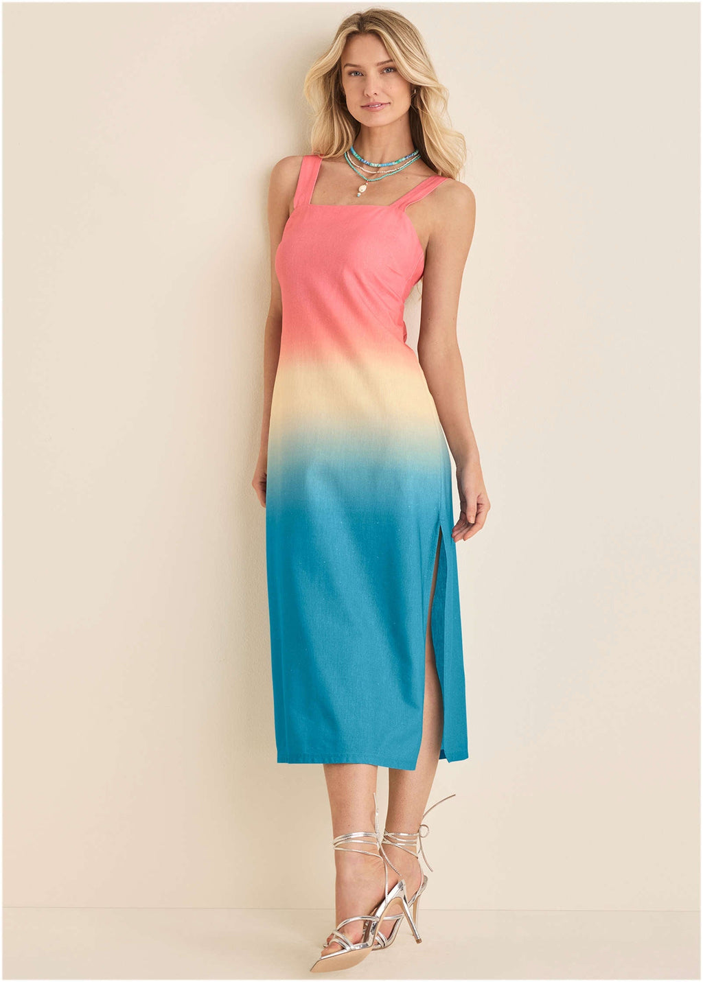 Linen Grommet Detail Midi - Pink & Blue Dip Dye