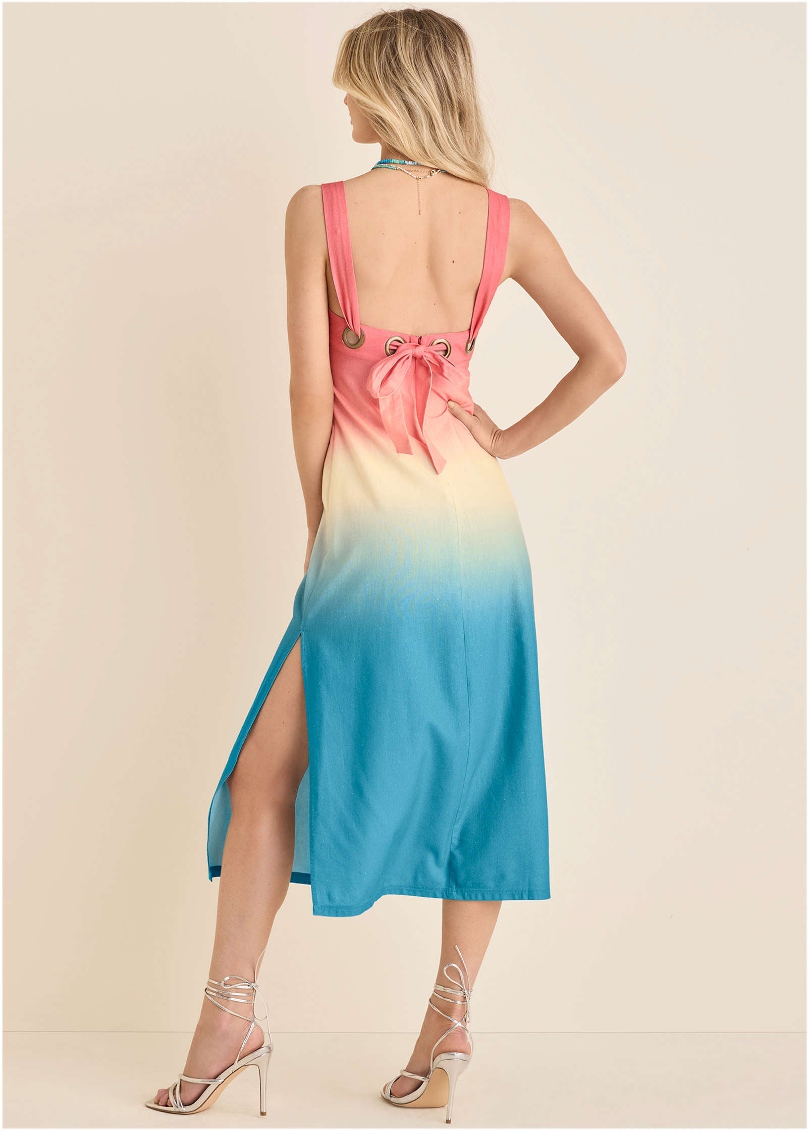 Linen Grommet Detail Midi - Pink & Blue Dip Dye