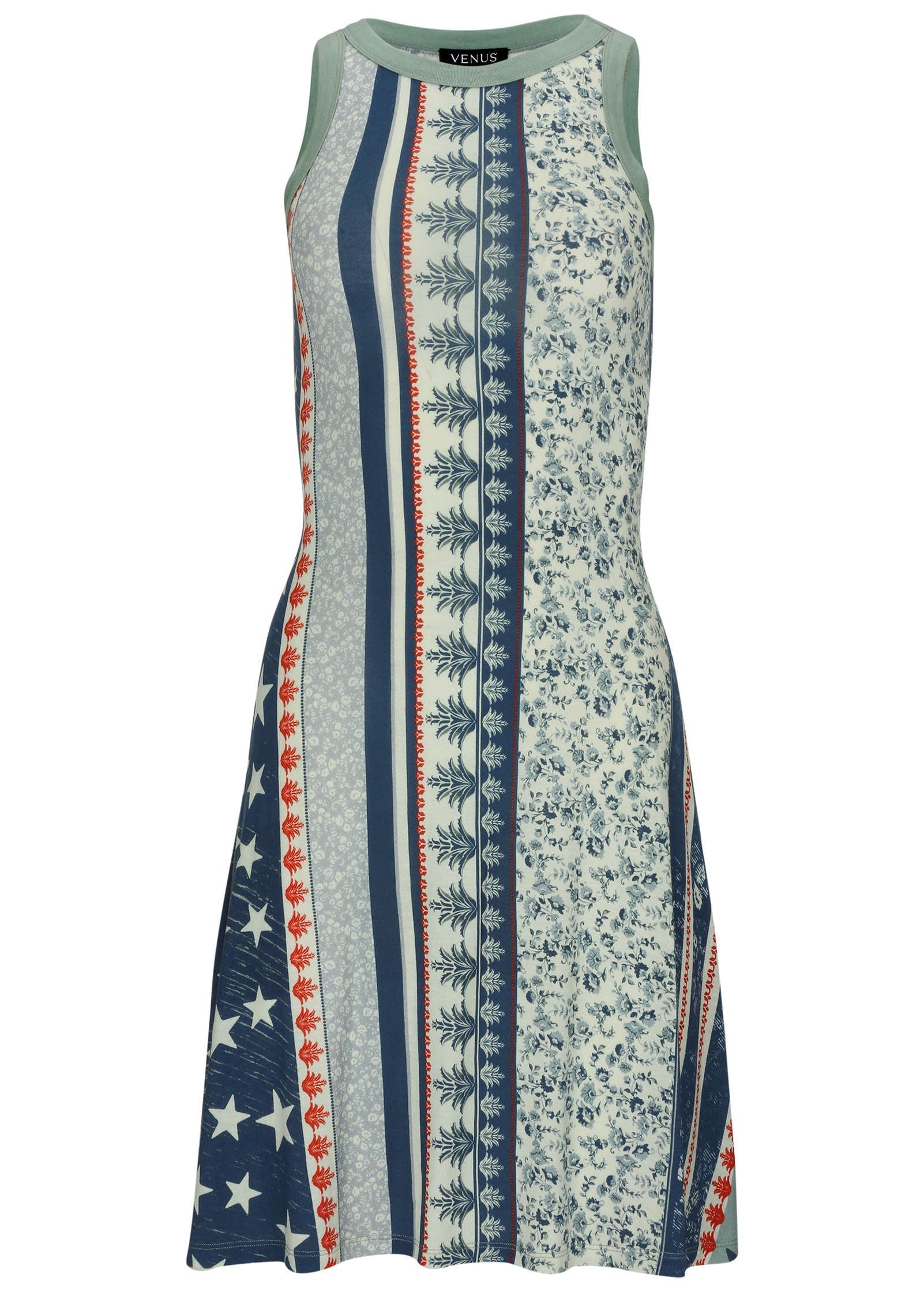 Printed Fit And Flare Dress - Americana Floral Star