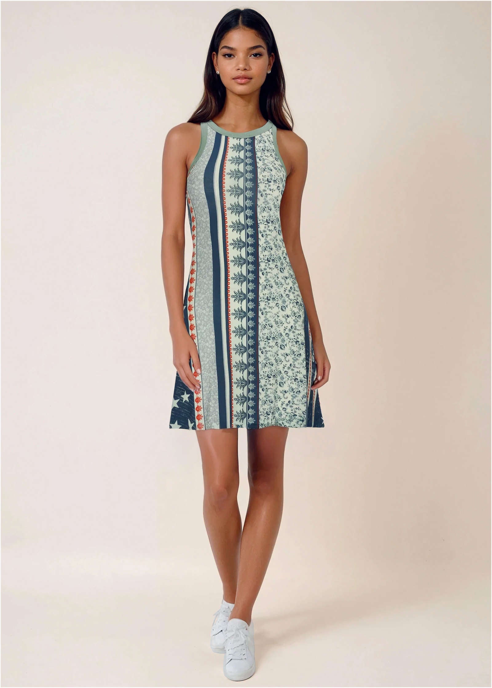 Printed Fit And Flare Dress - Americana Floral Star